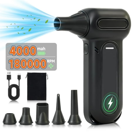 BAOKALER 180000RPM Compressed Air Duster, Super Power Air Duster with 4-Gear Turbo Fan, Cordless Rechargeable Mini Blower for PC, Keyboard, Car, Home