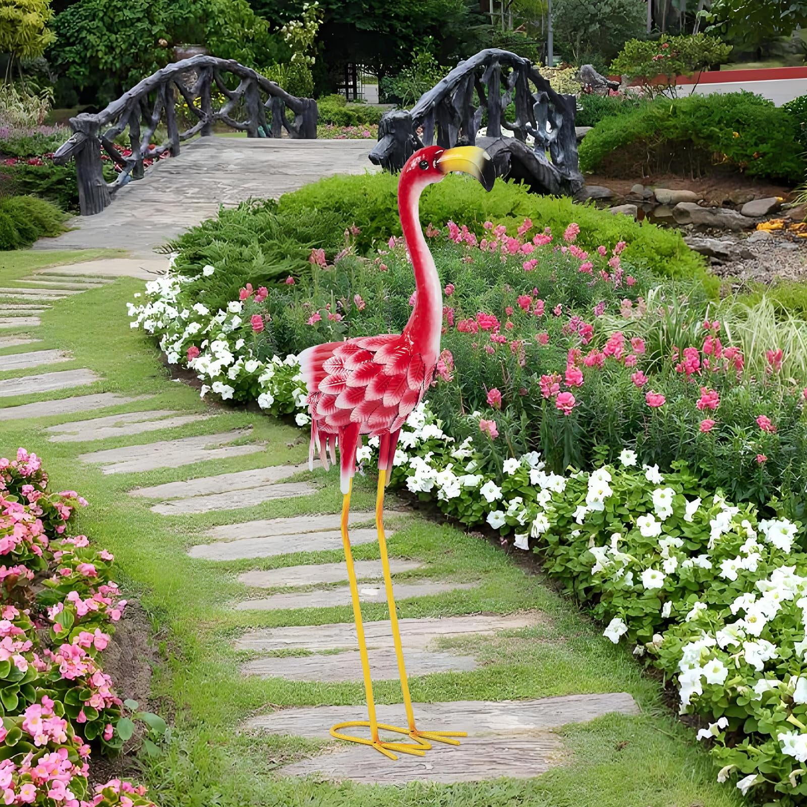 NIWEITA Large Yard Flamingos Metal Statues,Pink Flamingo Sculptures, Outdoor Decor, Garden,Patio, Porch, Lawn Ornament