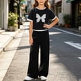 thumbnail image 6 of oelaio Girl's Cute 2 Piece Outfits Graphic Crop T Shirt and Wide Leg Pants Y2K Clothing Set Summer Casual Streetwear C-Black 11 Years, 6 of 6