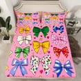 thumbnail image 2 of Manfei Girls Bow Bowtie Bed Sheets,Bow Knot Ribbon King Sheets,Multicolor Heart Print Sheet Set For Princess,Ultra Soft Home Decor,4pcs, 2 of 7