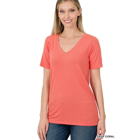 Zenana Women & Plus Relaxed Fit V-Neck Short Sleeve Basic Jersey T-Shirt Tops price history on PriceWatchPro