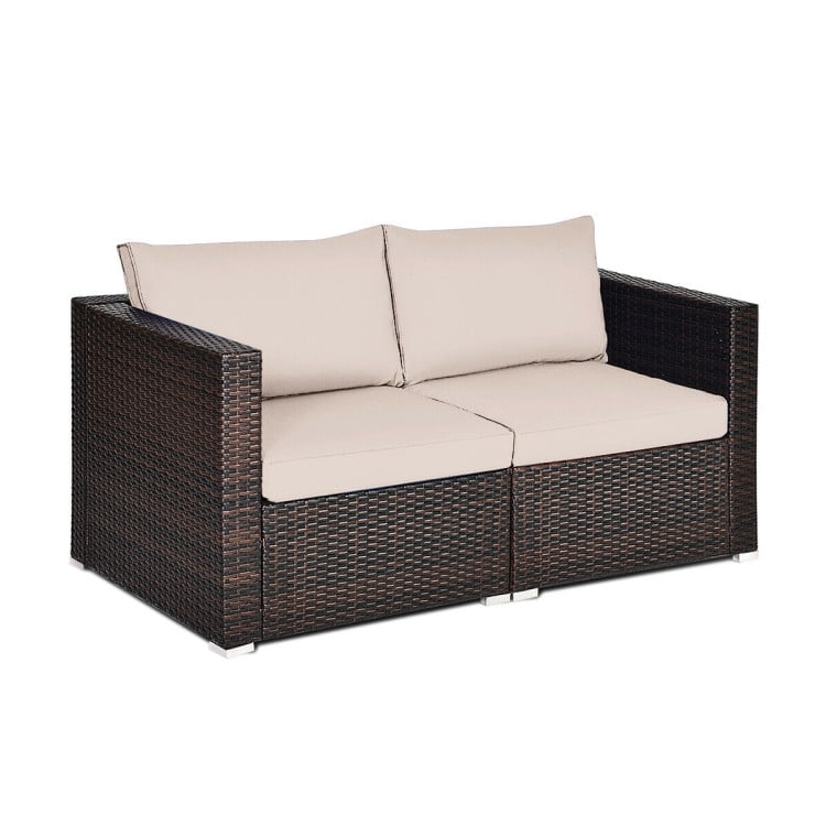 Aimee Lii 2PCS Patio Rattan Sectional Conversation Sofa Set, Outdoor Patio Set, Beige Aimee Lii 2PCS Patio Rattan Sectional Conversation Sofa Set, Outdoor Patio Set, Beige