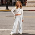 thumbnail image 6 of NAISIBABY Girls Cotton Linen Pants, Drawstring with Pockets Wide Leg Kids Baggy Lightweight Casual Pants White Size 12, 6 of 9