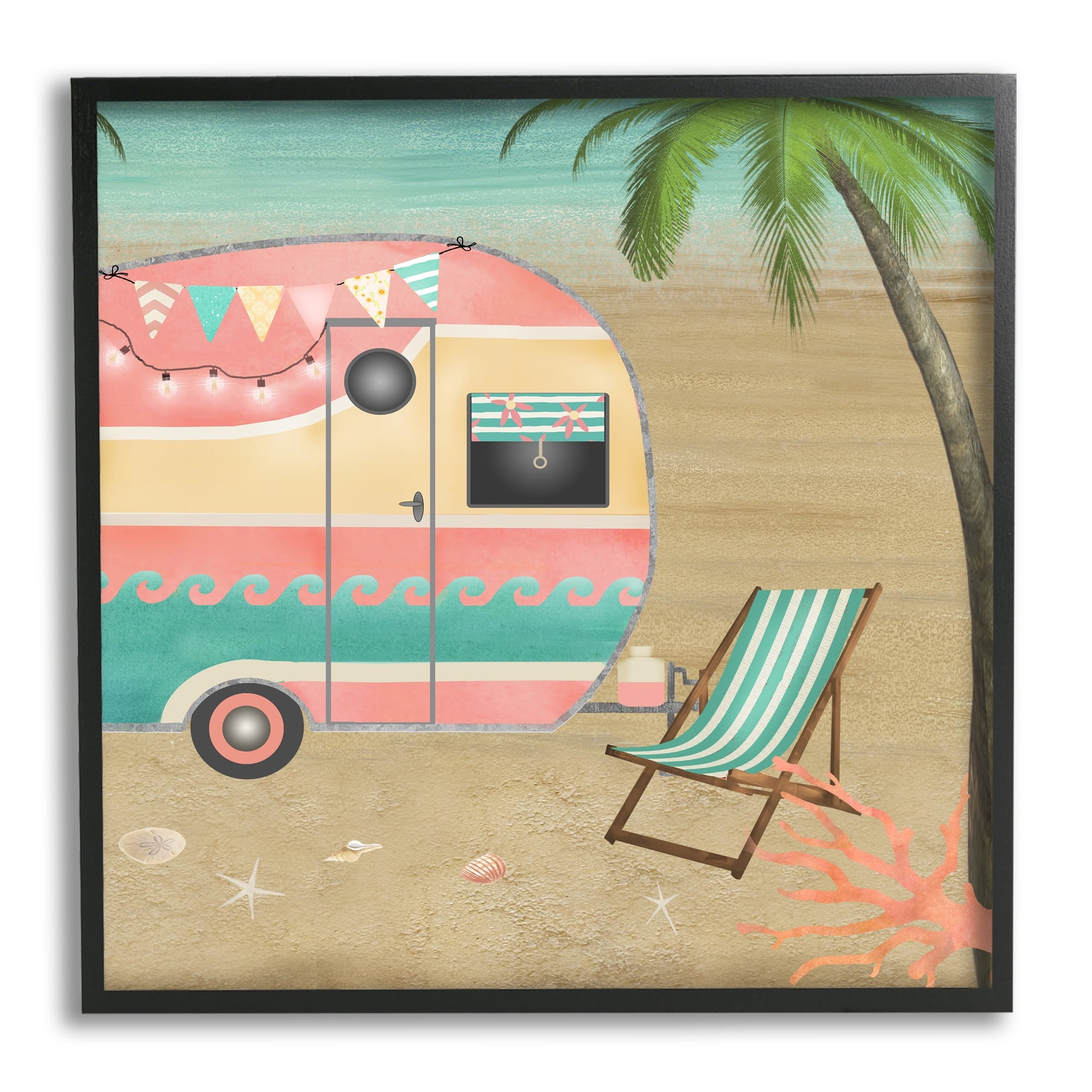 Stupell Industries Summer Camping Caravan Starfish Sand Picnic Tropical Landscape,17 x 17, Design by Beth Albert