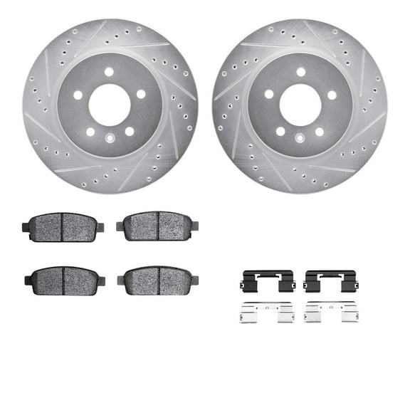 Dynamic Friction Company Rear Brake Rotors-Drilled and Slotted-Silver with 5000 Advanced Brake Pads includes Hardware 7512-46051