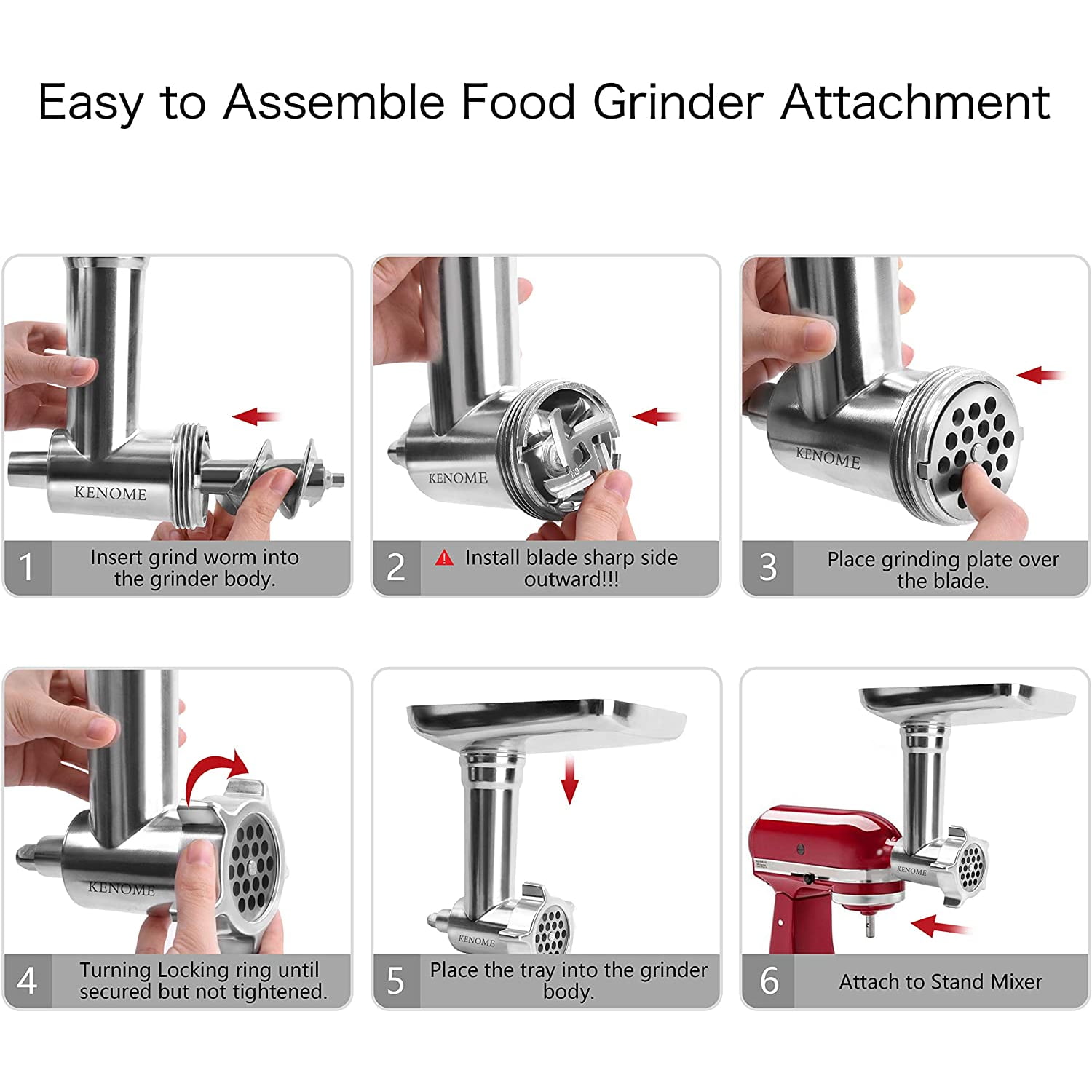 KitchenAid Artisan Series Stand Mixer, 5 Quart, Passion Red & KSMMGA Metal  Food Grinder Attachment, Silver