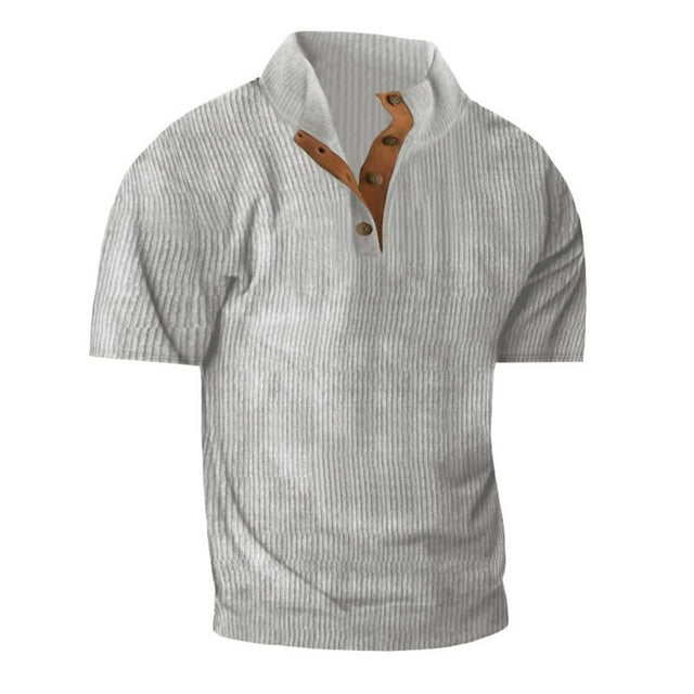 Birdeem Chemise de Sport Décontractée pour Homme, Col Montant, Patchwork à Boutons, Manches Courtes