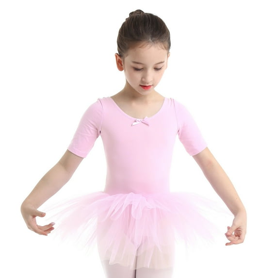 MSemis Kids Girls Short Sleeve Ballerina Ballet Dance Leotard Dress