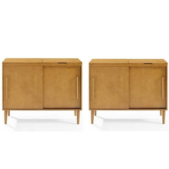 Home Square 2 Piece Solid Wood Media Console Table Set in Acorn Brown