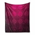 thumbnail image 1 of Magenta Soft Flannel Fleece Throw Blanket, Ornamental Vintage Feminine Rectangular Forms Background Damask Dated Design, Cozy Plush for Indoor and Outdoor Use, 50" x 60", Maroon Fuchsia, by Ambesonne, 1 of 6