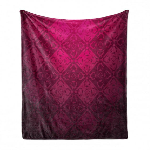 Magenta Soft Flannel Fleece Throw Blanket, Ornamental Vintage Feminine Rectangular Forms Background Damask Dated Design, Cozy Plush for Indoor and Outdoor Use, 50" x 60", Maroon Fuchsia, by Ambesonne