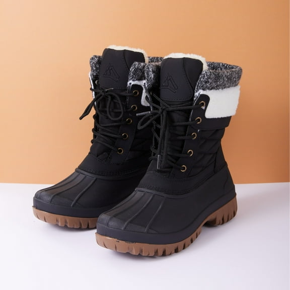 Pennysue Women's Waterproof Snow Booties Black Warm Mid-Tube Winter Boots Size 8