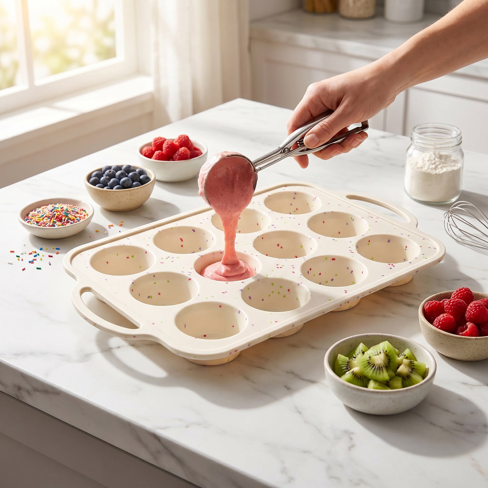 Unique Bargains Baking Pan 24-Cup Speckled Tray with Dual Loop Handles Multicolor 8 Grid