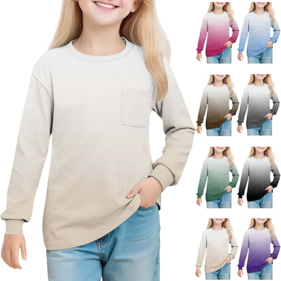 Swuxness Girls Long Sleeve Pullover Tops Gradient Color Crewneck Soft Casual Fall Blouse