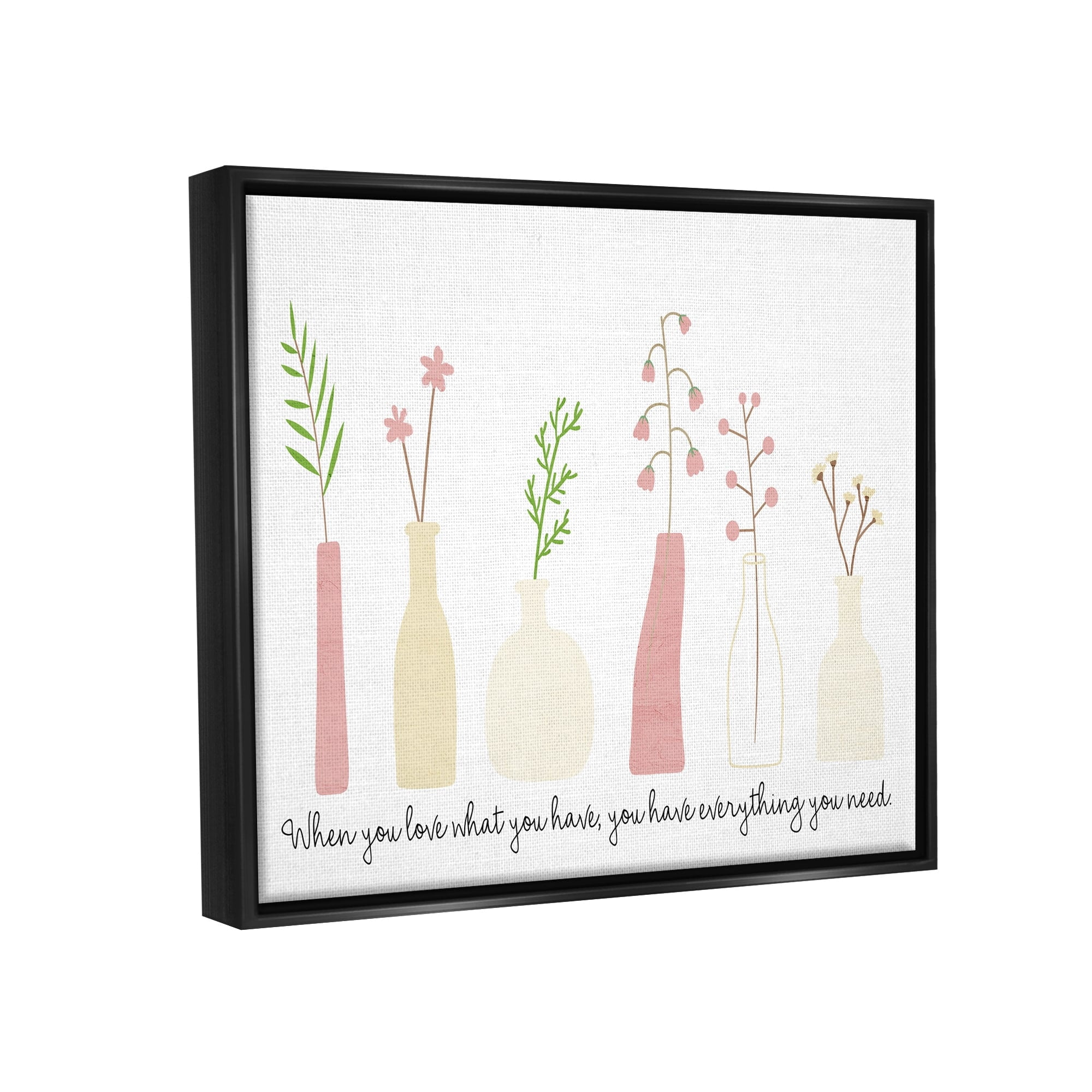 Stupell Industries Love What You Have Uplifting Quote Mixed Flowers Graphic Art Jet Black Floating Framed Canvas Print Wall Art, Design by Kim Allen