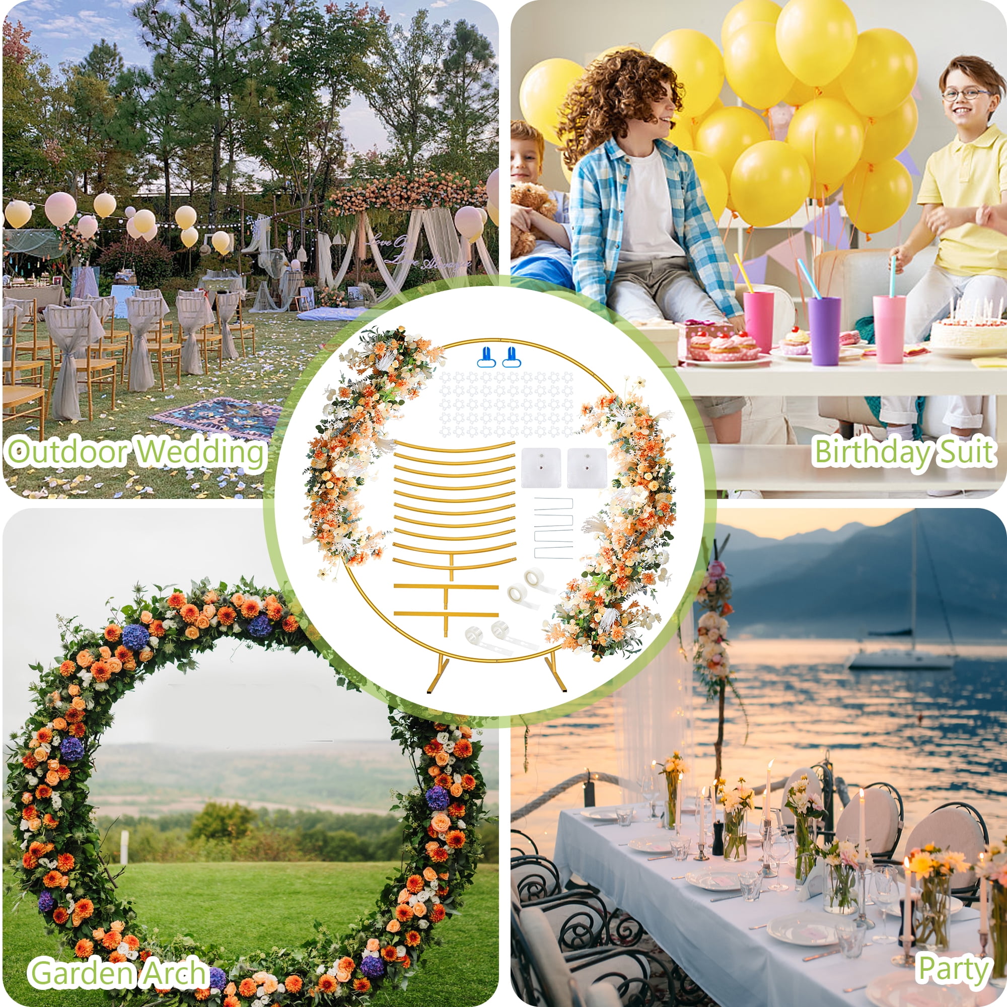 JOPESO 6.6FT Garden Arch for Wedding, Metal Round Backdrop Stand Wedding Arch, Circle Arch Frame Balloon Backdrop Stand with Base for Party Birthday Graduation Baby Shower Anniversary Ceremony Decor