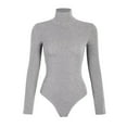 thumbnail image 4 of Besolor Turtleneck Bodysuits for Women Long Sleeve Ribbed Stretch Leotards Tops Fashion Bodysuits Blouse Gray, 4 of 7