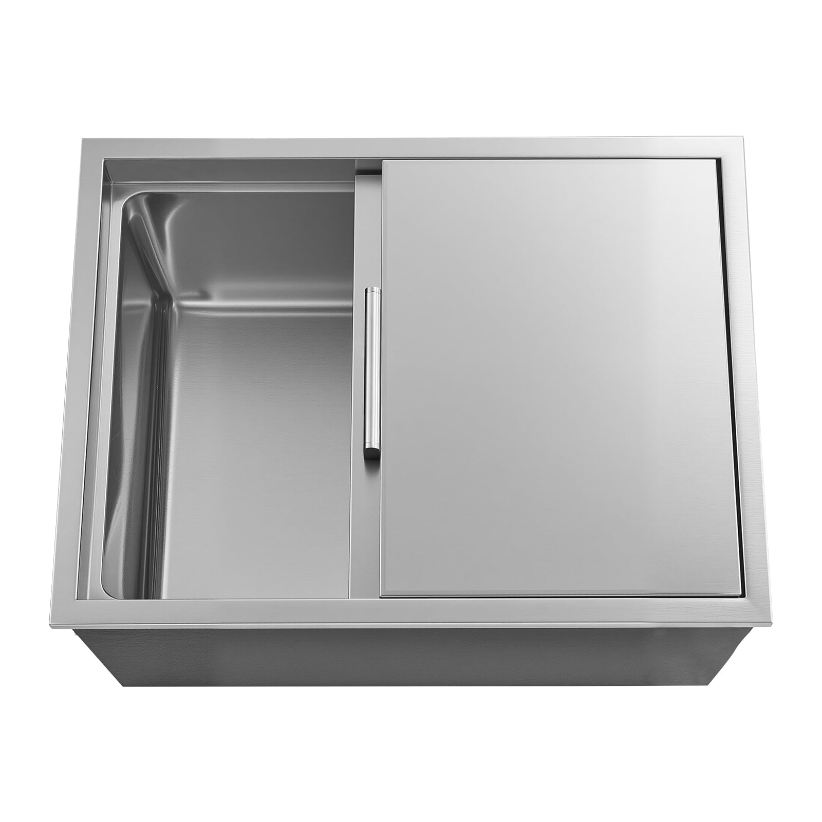 KFFKFF Stainless Steel Drop-In Ice Chest, 24"L x 18"W x 13"H Cooler, 57.8 Quart Capacity with Sliding Lid for Outdoor Kitchen, Patio Bar, and Beverage Storage, Includes Drain-Pipe Set