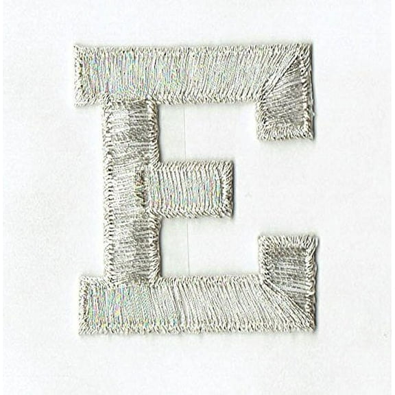 Alphabet Letter - E - Color Silver - 2" Block Style - Iron On Embroidered Applique Patch