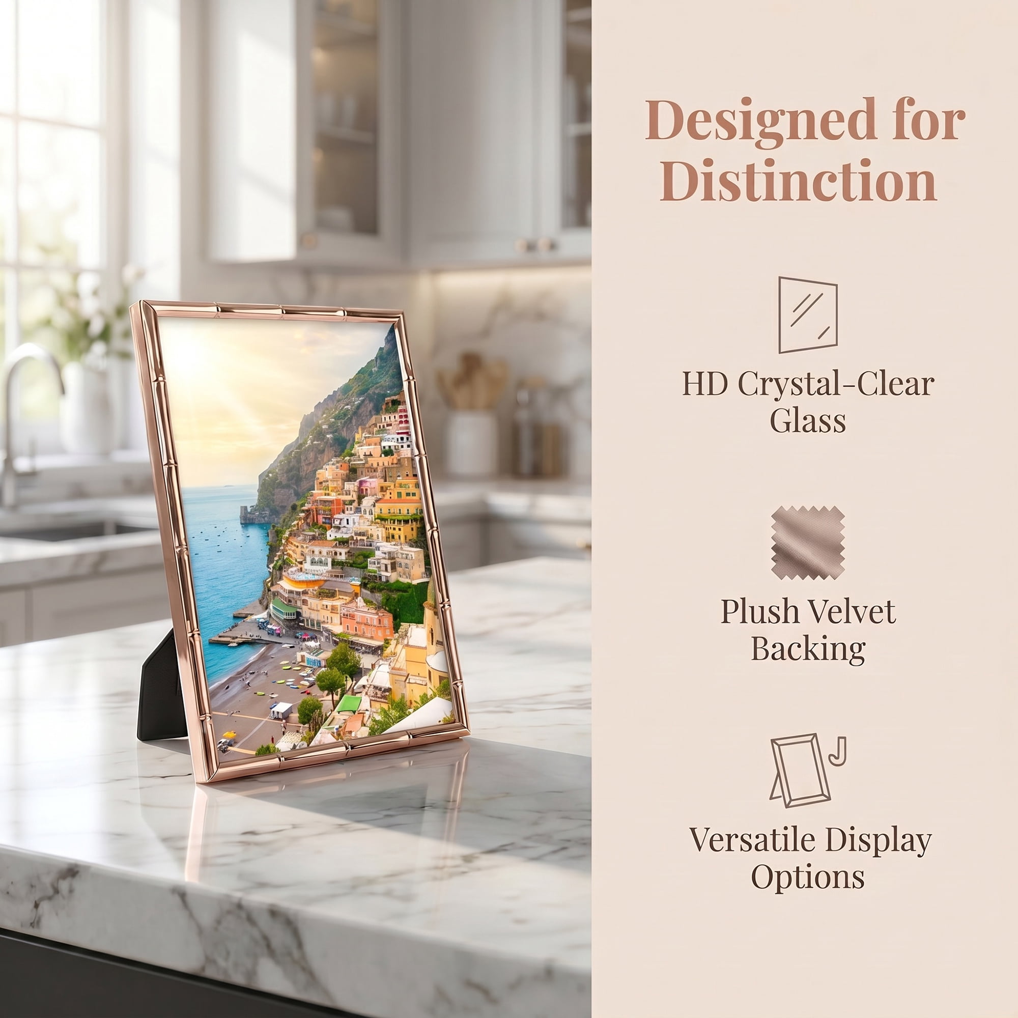 Unique Bargains Metal Picture Frame Chinoiserie Photo Frame with Glass Rose Gold 4" x 6"