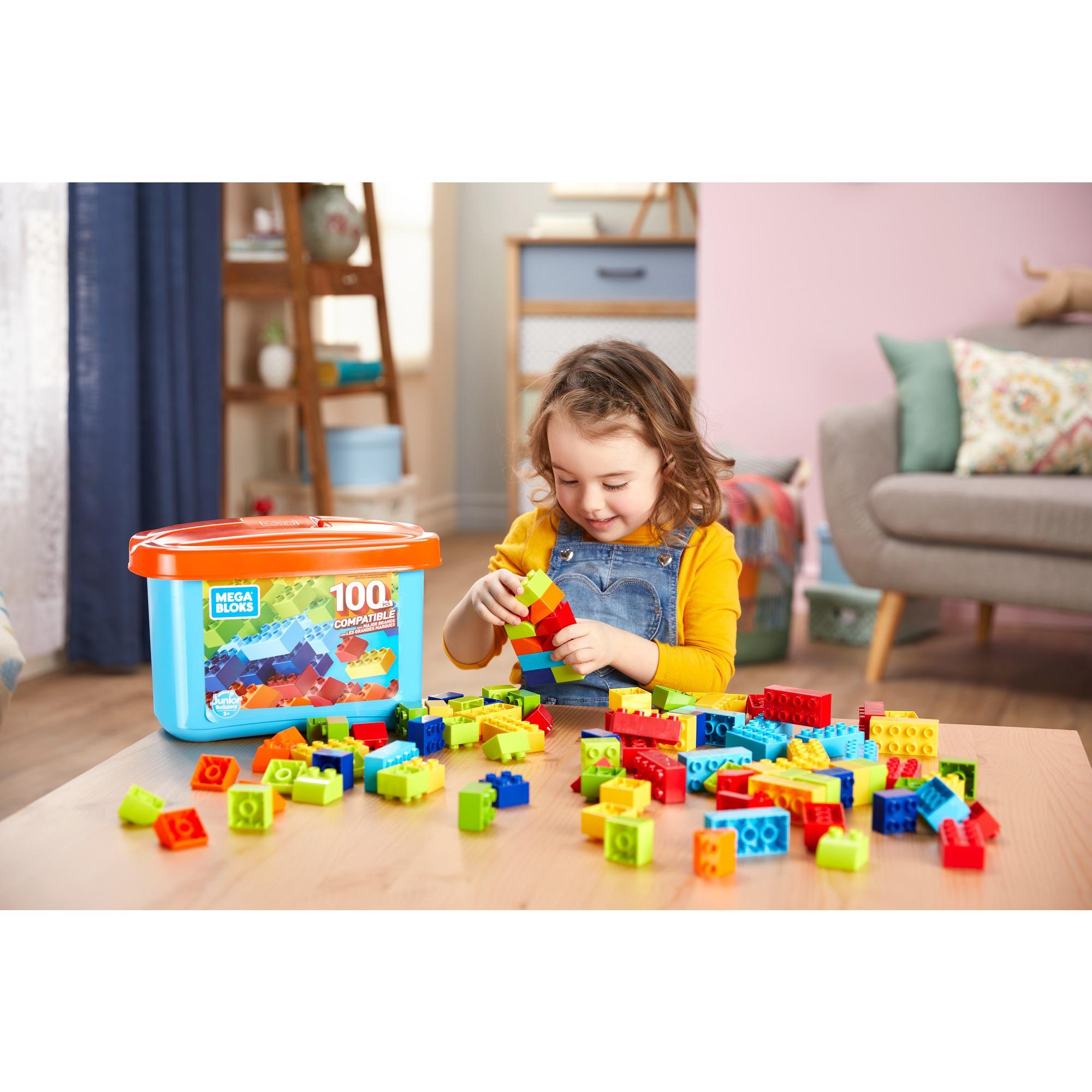 Mega Bloks Junior Builders 100-pc Building Tub with Building Blocks, Building Toys for Toddlers (100 Pieces) - image 3 of 7