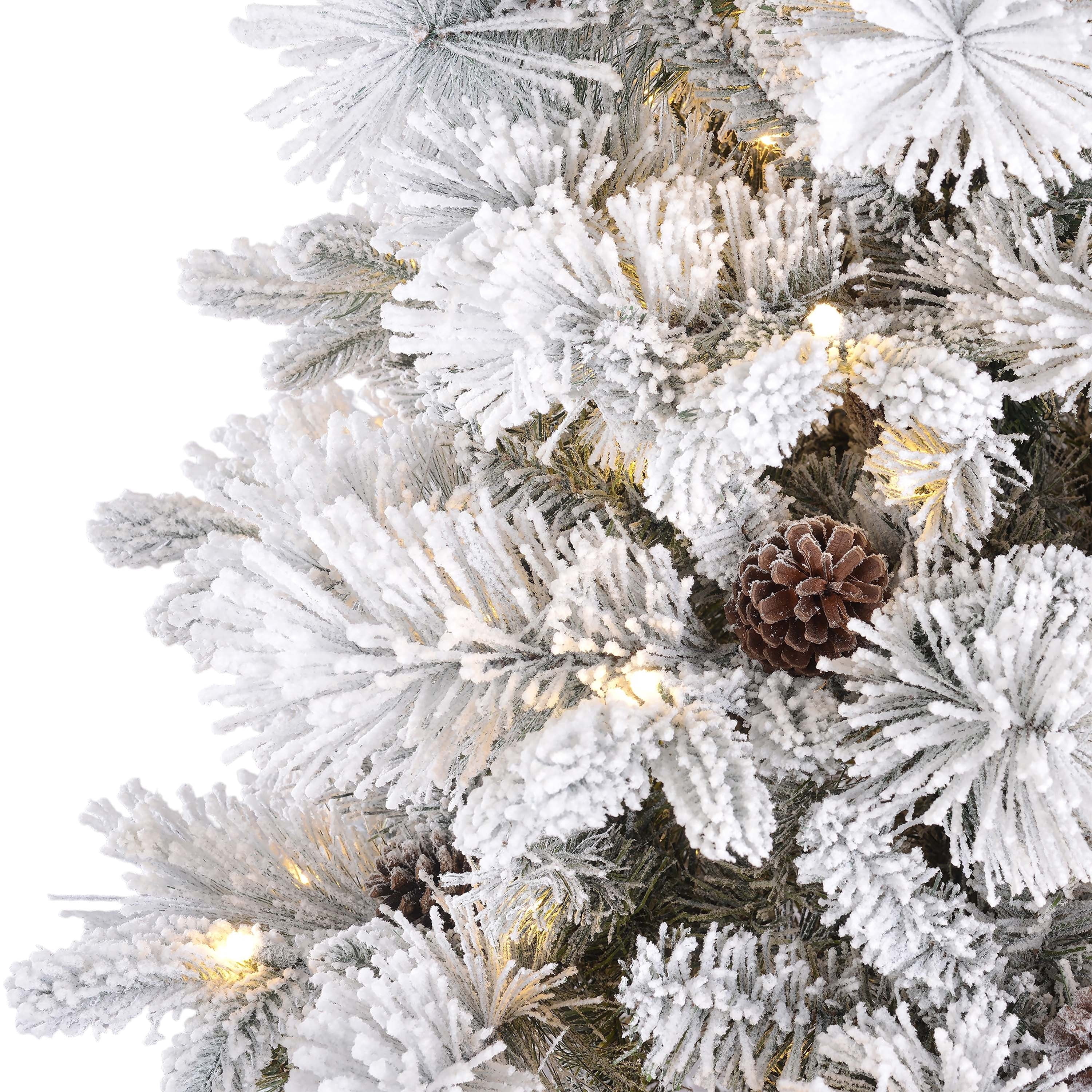 7.5' Pre-Lit Snow-Flocked Bellmont Green Artificial Christmas Tree with Color-Changing LED Lights and Stand, by Holiday Time