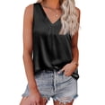 thumbnail image 1 of Blusa sin mangas de satén con cuello en V, blusa sin mangas de satén para mujer Blusa sin mangas de satén con cuello en V Blusa sin mangas con cuello en V Consigue más, 1 of 2