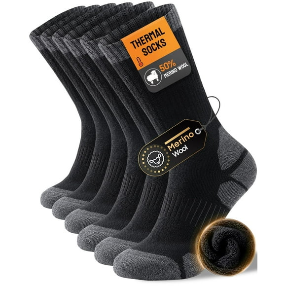 Calcetines térmicos de lana merino kaciixaa, 3 pares, acolchados