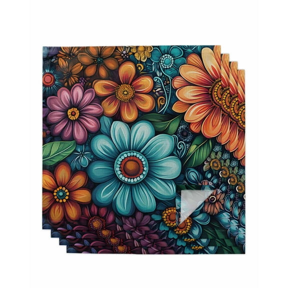 nqOlkjepod Spring Flowers Cloth Napkins Set of 4 Reusable Dinner Napkins, Country Chic Colorful Floral Plants Cocktail Napkin Washable Table Napkins for Wedding/Holiday Party/Baby Shower 20"x20"