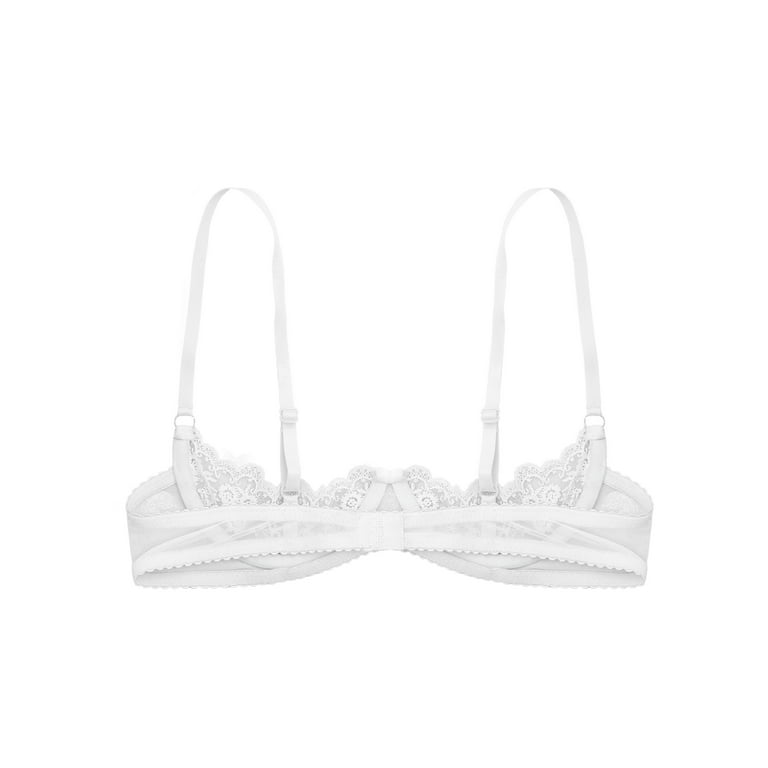YiZYiF Womens Exotic Sheer Floral Lace Lingerie Unlined Underwired Push Up  Bra Tops White 4XL 