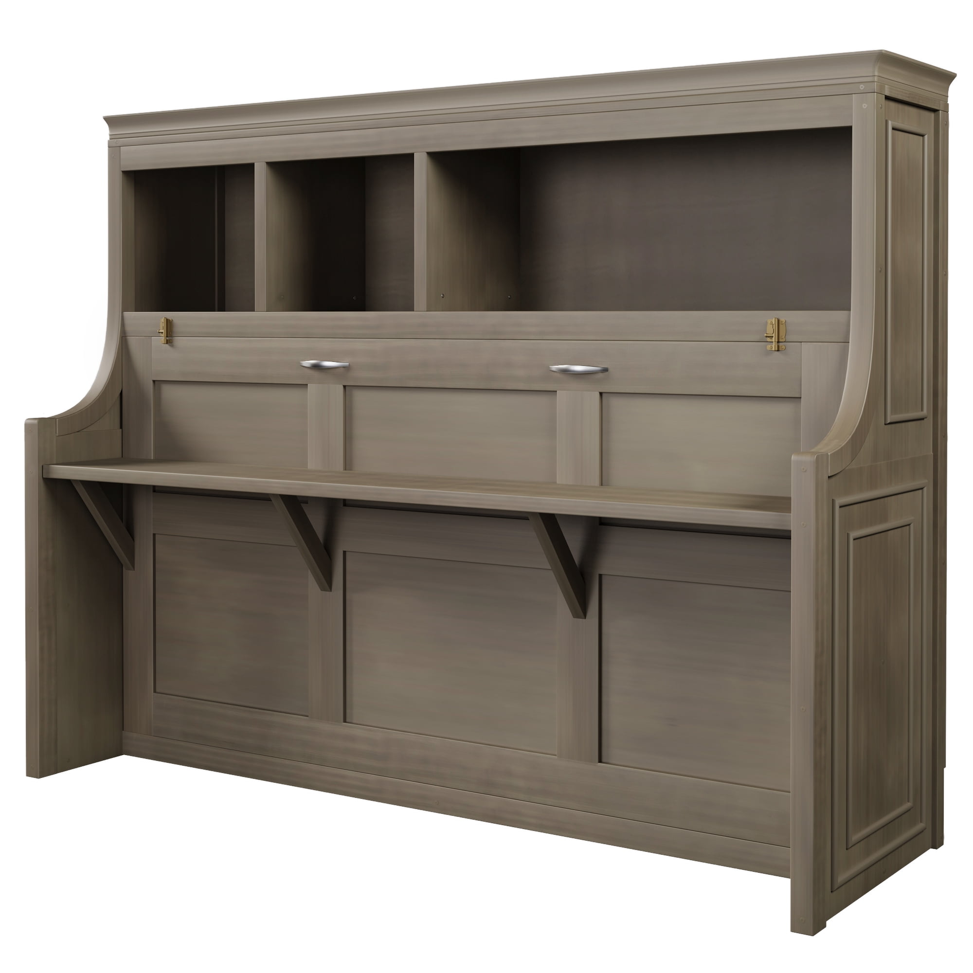 Euroco Twin Size Murphy Bed with Desk and Shelves, Convertible Wall Bed with Cabinets, Grey Wash