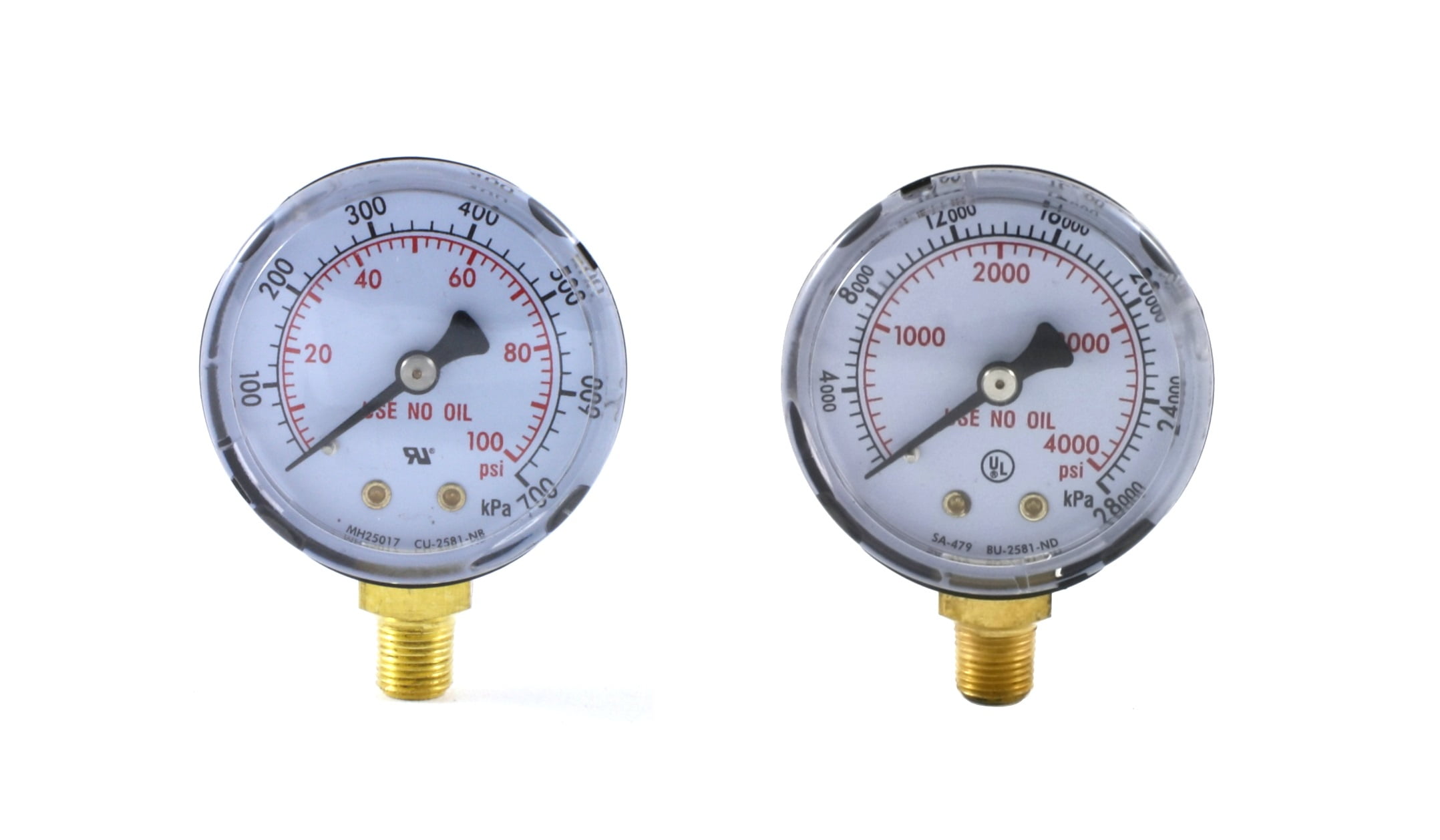 Low and High Pressure Gauges for Oxygen Regulator 0100 psi & 04000