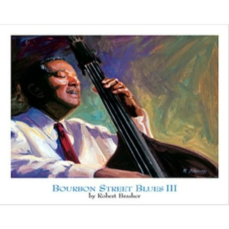 Bourbon Street Three Light - Bourbon Street Blues III by Robert Brasher 24x18 Art Print Poster Vintage Jazz Blues Music New Orleans Double Bass Player