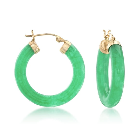 Ross-Simons Jade Hoop Earrings With 14kt Yellow Gold, Women's, Adult
