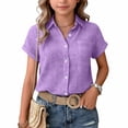 thumbnail image 6 of Girls Teen Linen Shirts Button Down Wrinkled Gauze Tops Summer Short Sleeve V Neck Blouse Beach Cotton Linen Tee,Purple,9-10 Years, 6 of 6