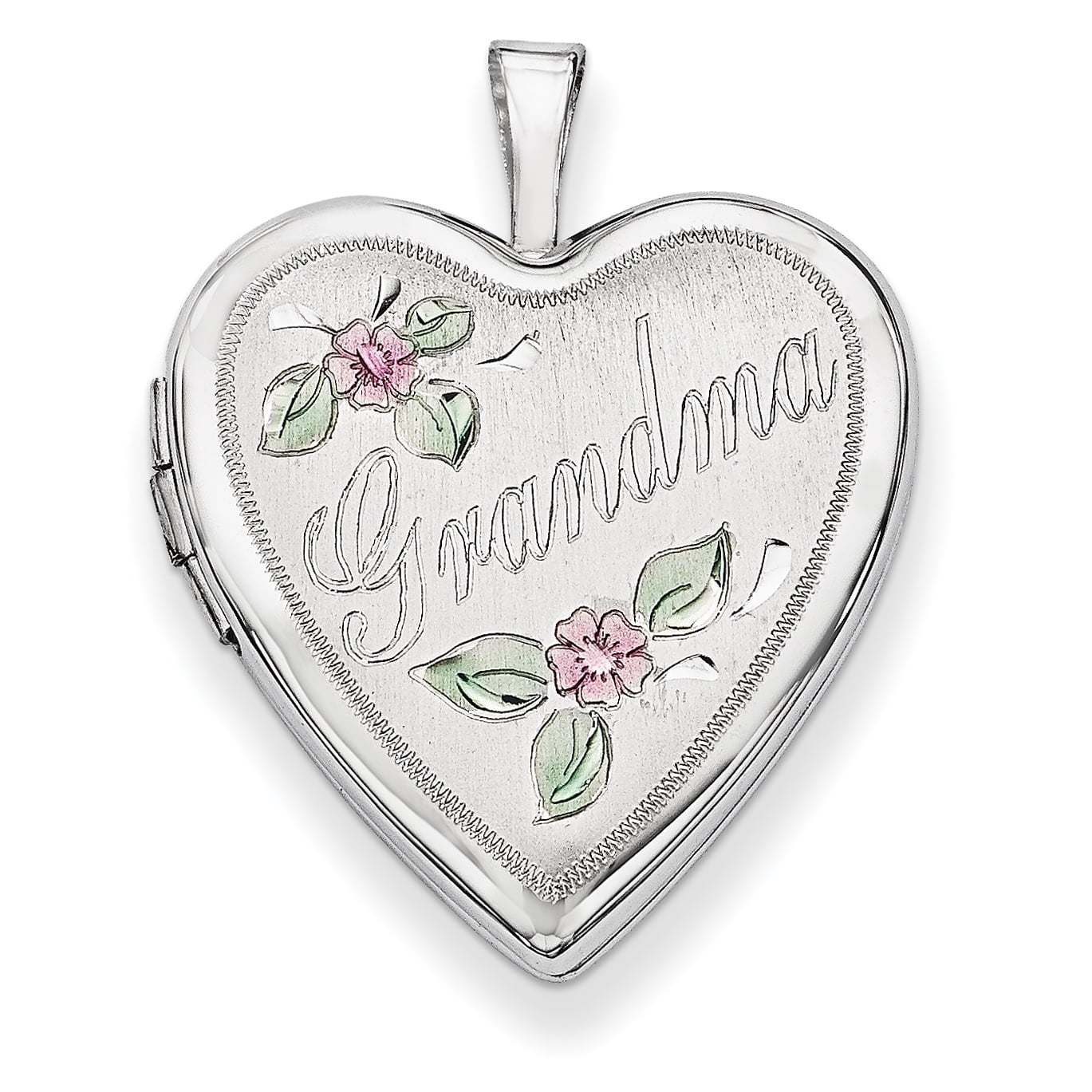 Mother's Day 14K 20mm White Gold Enamel Flowers Grandma Heart Locket