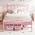 thumbnail image 1 of Full Bed Frame for Kids, Full Size Bed with Headboard and Footboard, Heart Shaped Platform Bed Frame, Heavy Metal Slat Support, Noiseless, No Box Spring Needed, Pink, 1 of 6
