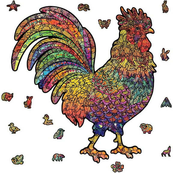 200Pcs Rooster Wooden Jigsaw Puzzles for Adults 27.9x30.1cm/11x12in Chicken Wooden Puzzles for Coloful Animal Wood Puzzles for Birthday for diy
