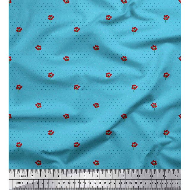 Soimoi Rayon Crepe Fabric Artistic Flower & Dots Print Fabric by Yard 46 Inch Wide