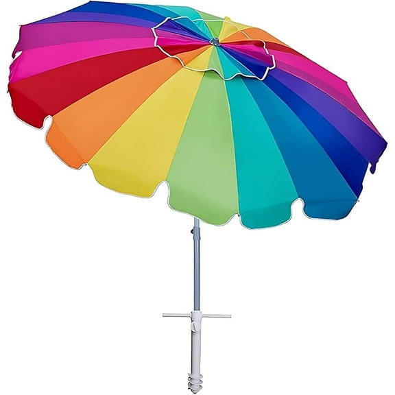7.5ft Large Heavy Duty HIGH Wind Beach Umbrella with sand anchor & Tilt Sun Shelter, UPF 50 Protection Outdoor Umbrellas Sunshade with Carry Bag for Patio Garden Pool Backyard Rainbow