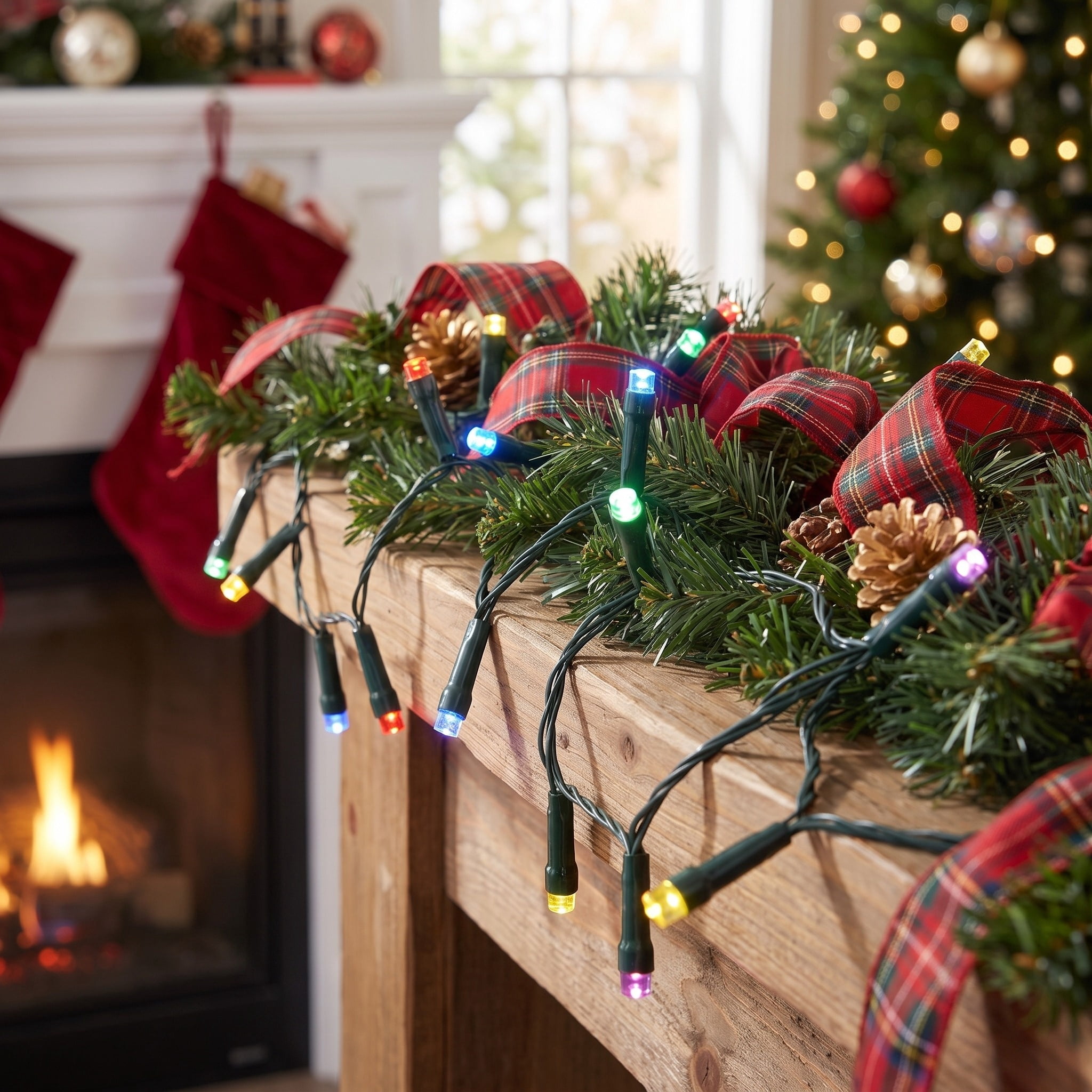 Indoor/Outdoor 100-Count Battery-Operated LED 8-Function Micro Christmas String Lights, Multicolor, Green Wire, 24.5', by Holiday Time