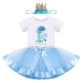 thumbnail image 2 of IBTOM CASTLE Infant Baby Girl One Year Old Birthday Outfit Floral Lace Party Cake Smash Romper + Tutu Skirt + Crown Clothes Set for Photo Shoot 1 Year Blue - Flower, 2 of 8