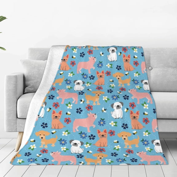 Fleece Throw Blanket Cute Dog Print Reversible Plush Fluffy Large Big Blanket for Sofa Couch Bed-40"x30"