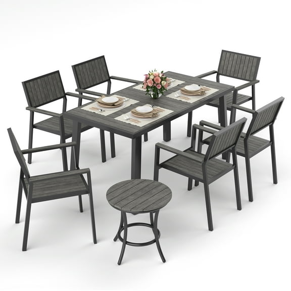 Pamapic 8-Piece Aluminum Outdoor Patio Dining Set with Rectangle Table, Small Side Table and 6-Stackable Chairs