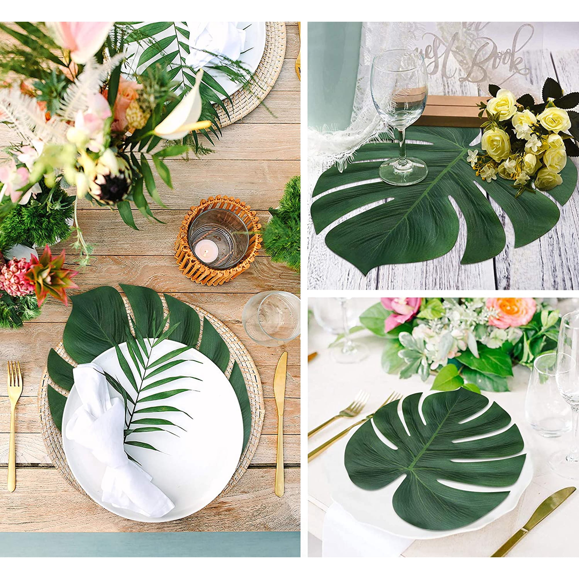 Lot De 12 Feuilles De Palmier Artificielles Tropicales - Vert, Environ 51x24 Cm - Décoration Fête Plage, Mariage, Thème Hawaïen
