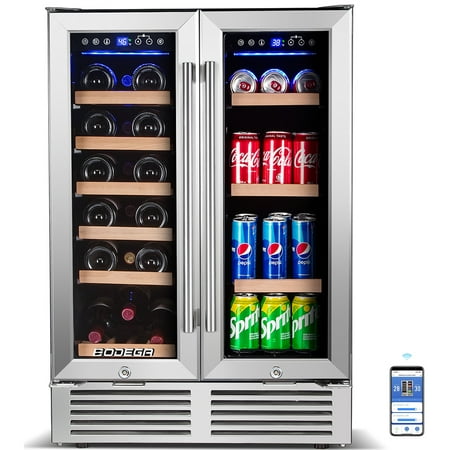 BODEGA 24'' Dual Zone 19 Bottles and 57 Cans Wine Refrigerator with Memory Temperature Control