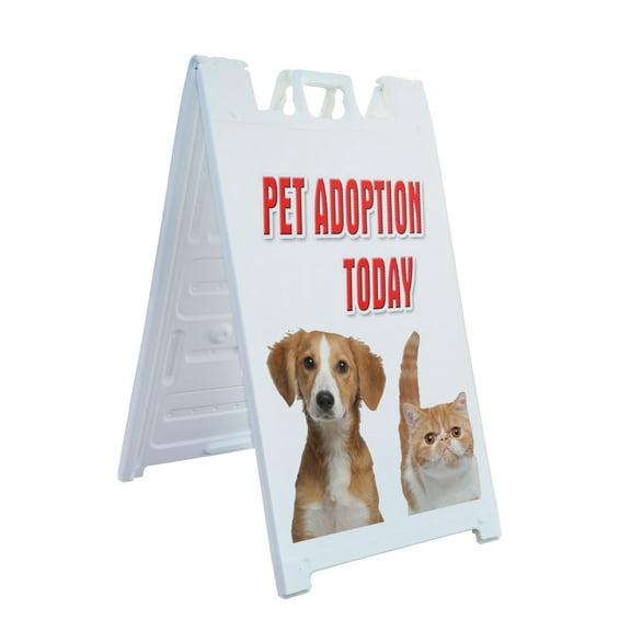 A-frame Sidewalk Pet Adoption Today 24" x 36" Double Sided A-Frame Sidewalk Sign, Includes 2 Plastic Inserts | Foldable Portable White Signicade Sandwich Board Signs
