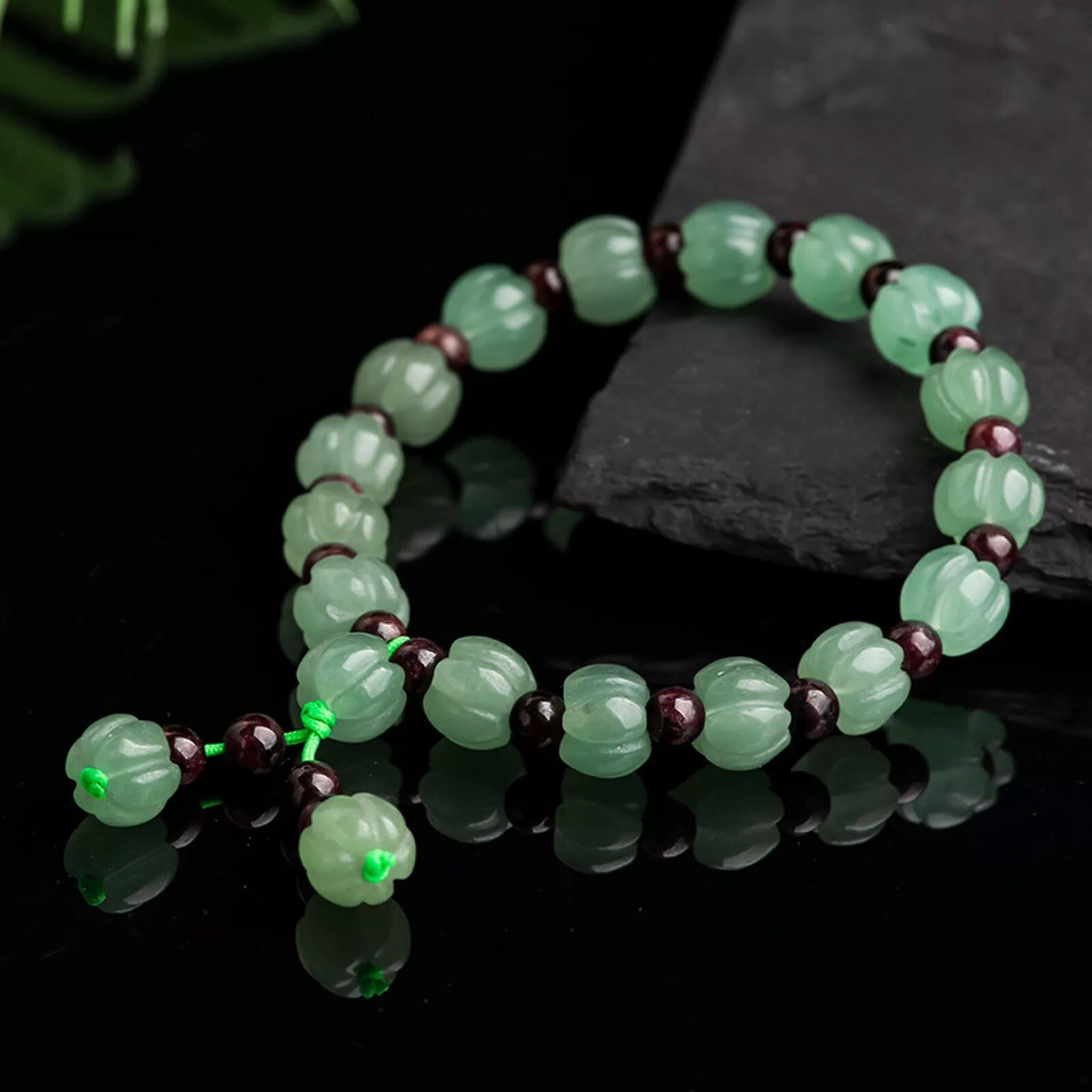 HOOUN Natural Aventurine Jade Green Pumpkin Beaded Braided Bracelet Lucky Women Gift