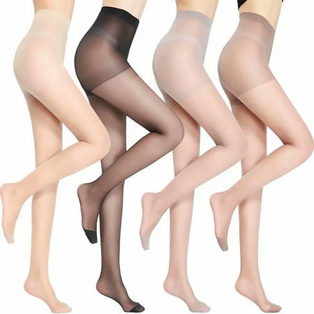 

mveomtd 4 crotch ultra-thin breathable stockings female pairs of plus flat tights translucent tights beige black gray coffee one size