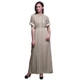 thumbnail image 1 of Bimba Robe Longue d'Été en Rayonne à Rayures/feuilles et Imprimé Floral de Roses, Manches Kimono, Fente, X-Grand, 1 of 6